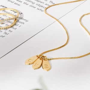 Willow Drop Initial Necklace | Oak and Luna | 925 Silver and 14K Solid Gold | Dainty Cable/Link Necklace for Her | Mother&#39;s Day Gift
