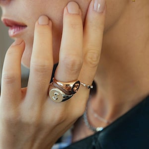 Ayla Round Initial Signet Ring | Oak and Luna | Sterling Silver 925 Gold Vermeil |  Engraved Statement  Jewelry | Mother&#39;s Day Gift