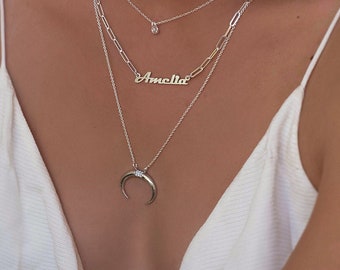 Crescent Moon Necklace Gold Silver 