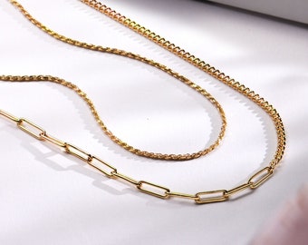 Minimal Half Gourmet & Half Link Chain Necklace • Gold Silver 925 • Anniversary or Jewelry for Her Bride Wife Mom • Mother's Day Gift