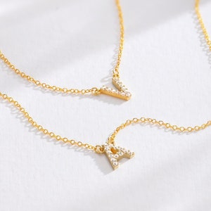 Custom Initial Diamond Letter Name Necklace |  Oak and Luna | 14K Gold Silver Charm CZ Stone  Jewelry  for Her Mom Mama | Mother&#39;s Day Gift