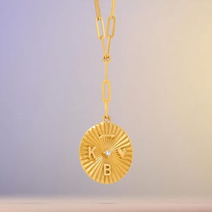 Tyra Initial Medallion Necklace | Oak and Luna | Gold Vermeil with Diamond | Initial Necklace and Custom Link Chain | Mother's Day Gift