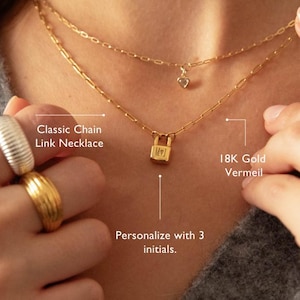 Initial Lock Necklace | Oak & Luna | 925 Silver, Vermeil, 14K Gold | Pedlock Necklace Lock Chain Necklace Monogram | Mother&#39;s Day Gift
