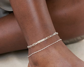 Cavigliera con catena a graffetta con nome Ivy / Quercia e Luna / Vermeil argento e oro / Idee regalo personalizzate per la festa della mamma / Regalo per lei