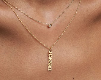Personalized Special Vertical Nameplate Necklace • Solid Gold Silver • Oak and Luna Multiple Names Jewelry for Her Mom • Mother's Day Gift