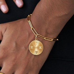 Tyra Initial Medallion Bracelet | Oak & Luna | Gold Vermeil | 3D Gold Vermeil Custom Jewelry for Her Mom Wife Grandma| Mother&#39;s Day Gift