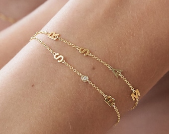 Oak and Luna Custom Inez Initial Name Bracelet • Gold Silver Diamond • Personalized Multiple Adjustable Initials Jewelry for Her Mom