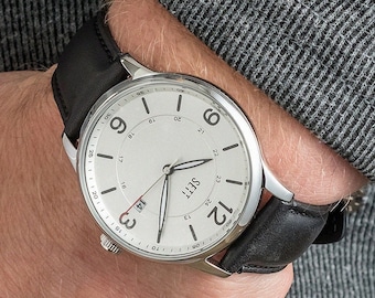 Sett & Co Unisex Lederuhr mit Gravur für Herren, Edelstahl, Lederuhr, Geschenke für ihn, Papa, Ehemann, Freund