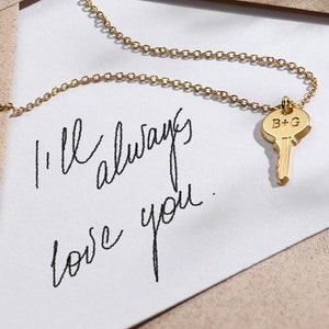 Custom Engraved Key Pendant Name Necklace • Silver 925 10K Gold Oak and Luna • Personalized Charm Jewelry for Her • Mother's Day Gift