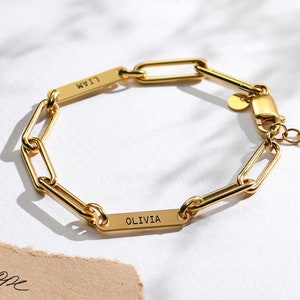 OAK&LUNA | Ivy Name Paperclip Chain Bracelet | 925 Silver, Gold and Rose Vermeil with Diamonds | Gift for Her | Mothers Day Gift