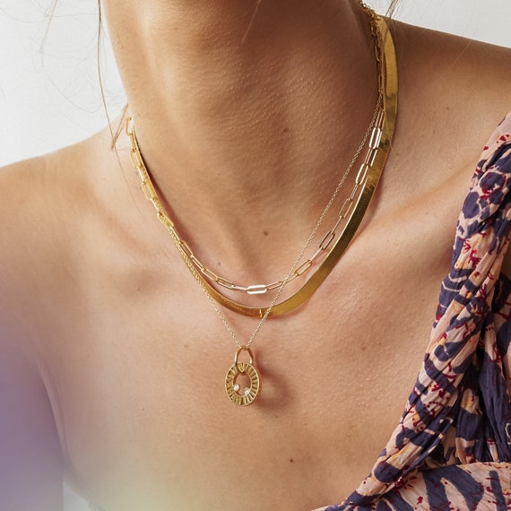 Lucy Chain Necklace with Engravable Tag - Gold Vermeil - Oak & Luna