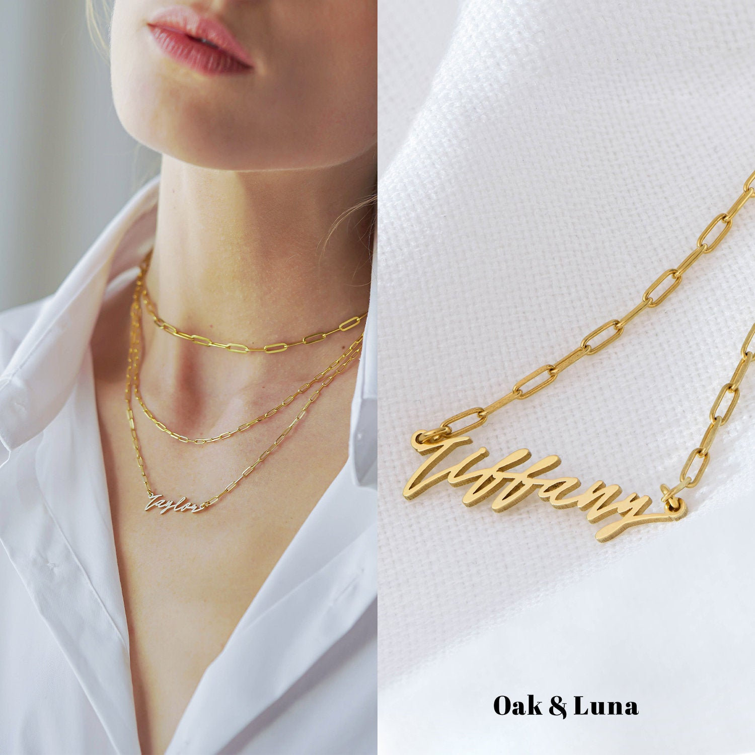 Engraved Axis T Lock Necklace - Silver - Oak & Luna