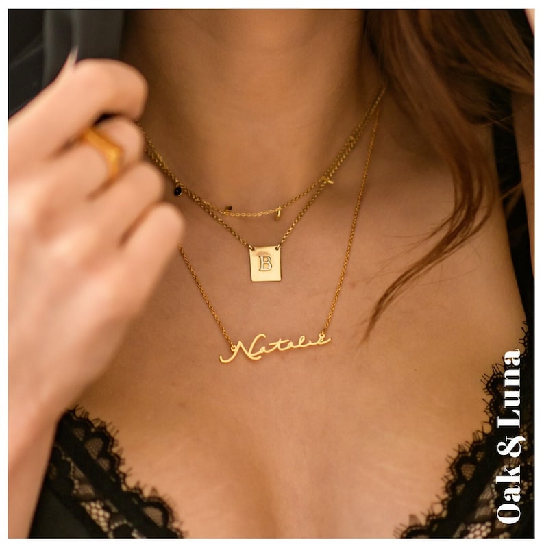Personalized Minimalist Name Necklace 14K Gold Rose Oak and Luna Signature Handwritten Nameplate Jewelry for Women Christmas Gift image 5