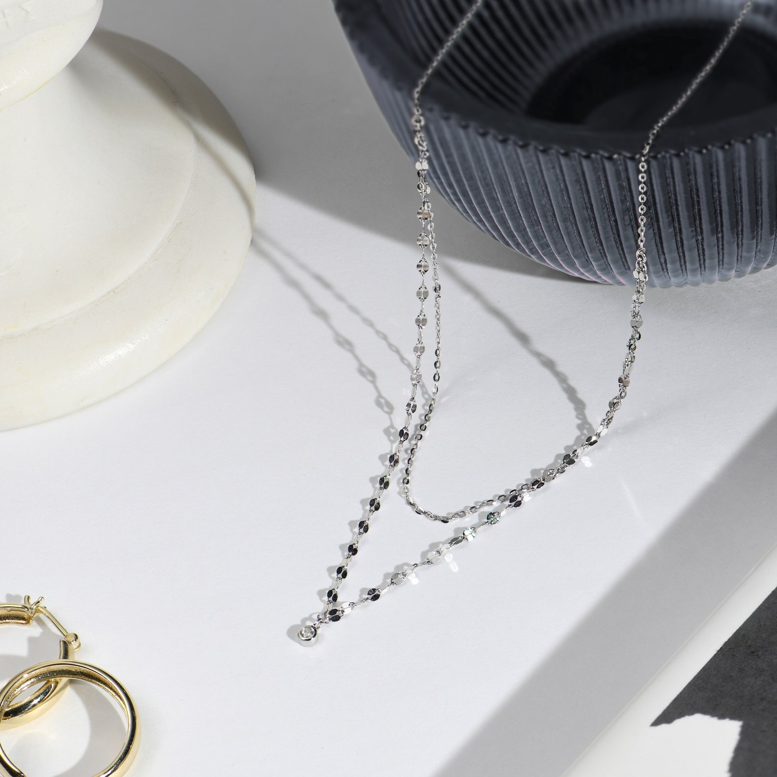 Oak and Luna Cubic Zirconia Pendant Double Chain Necklace | Etsy
