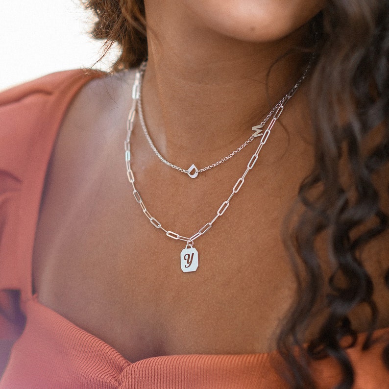 Oak and Luna Initial Tag Gold Charm Necklace Chain Reaction Etsy