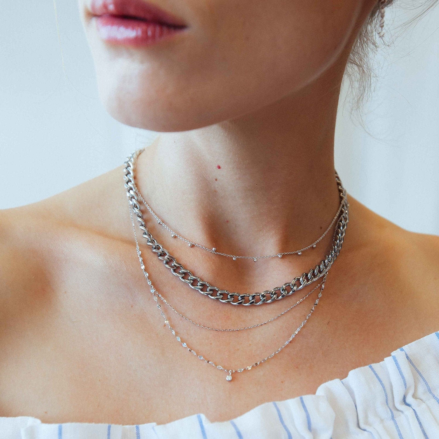 women's silver chain only necklaces