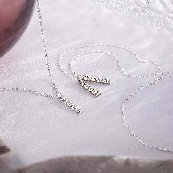 Dije con nombre vertical múltiple personalizado • Diamante • Plata 925 Oro • SIN CADENA • Joyería con nombre personalizada Regalo para ella • Día de San Valentín