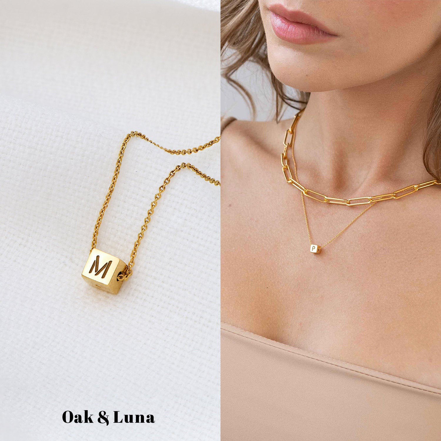 Oak&Luna Personalized Initial Lock Necklace