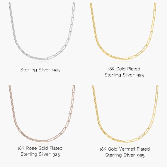 ★HARANG★ HR 332N_Silver Half & Half Chain Necklace image.jpg?format=1500w