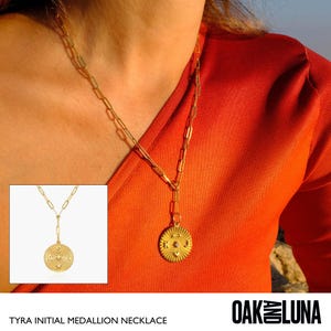 Tyra Initial Medallion Necklace | Oak and Luna | Gold Vermeil with Diamond | 3D Gold Vermeil Custom Jewelry for Her Mom| Mother&#39;s Day Gift