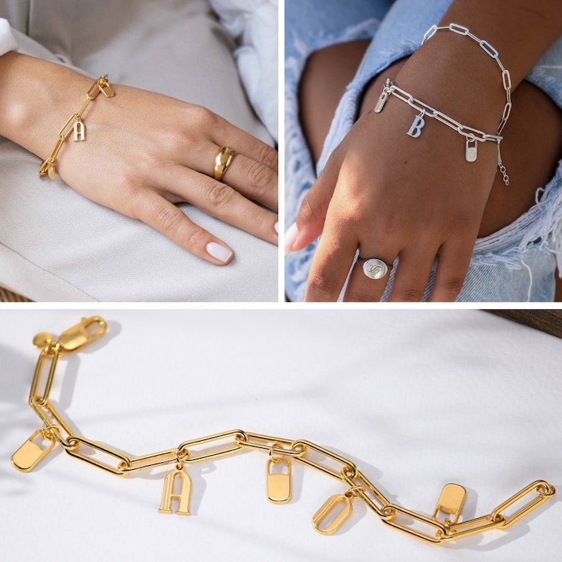 Link Chain Charm Bracelet Rose Gold \u2022 The Charmer Bracelet\u2022 Stacking Personalized Custom Pendant Bracelets Mothers Day Jewelry Gifts for Her