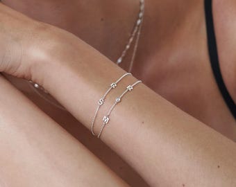 Inez Initial Bracelet/Anklet | Oak & Luna | 14K Gold and Silver with Diamonds 0.03ct | Personalized and Unique Gift for Mother's Day