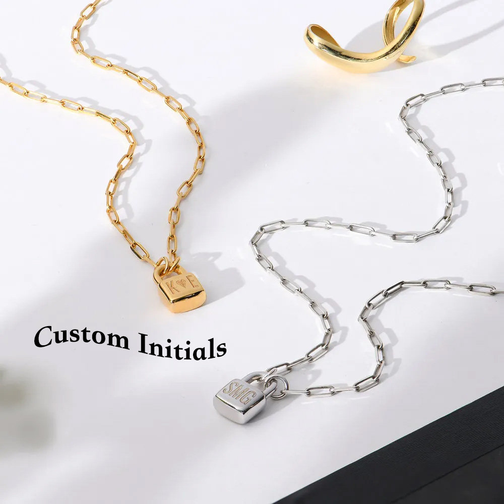 Engraved Initial Bike Lock Charm Necklace