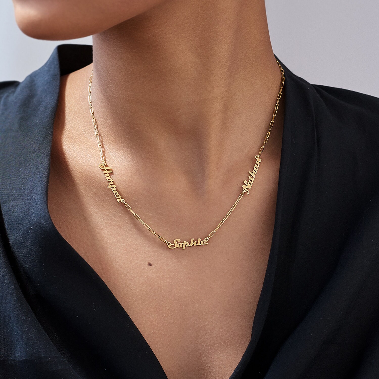 Multiple Link Chain Name Necklace Personalized Gold Silver -  Israel