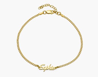 Braccialetto alla caviglia con nome Allora / Quercia e Luna / Vermeil argento e oro / Regalo personalizzato per la festa della mamma