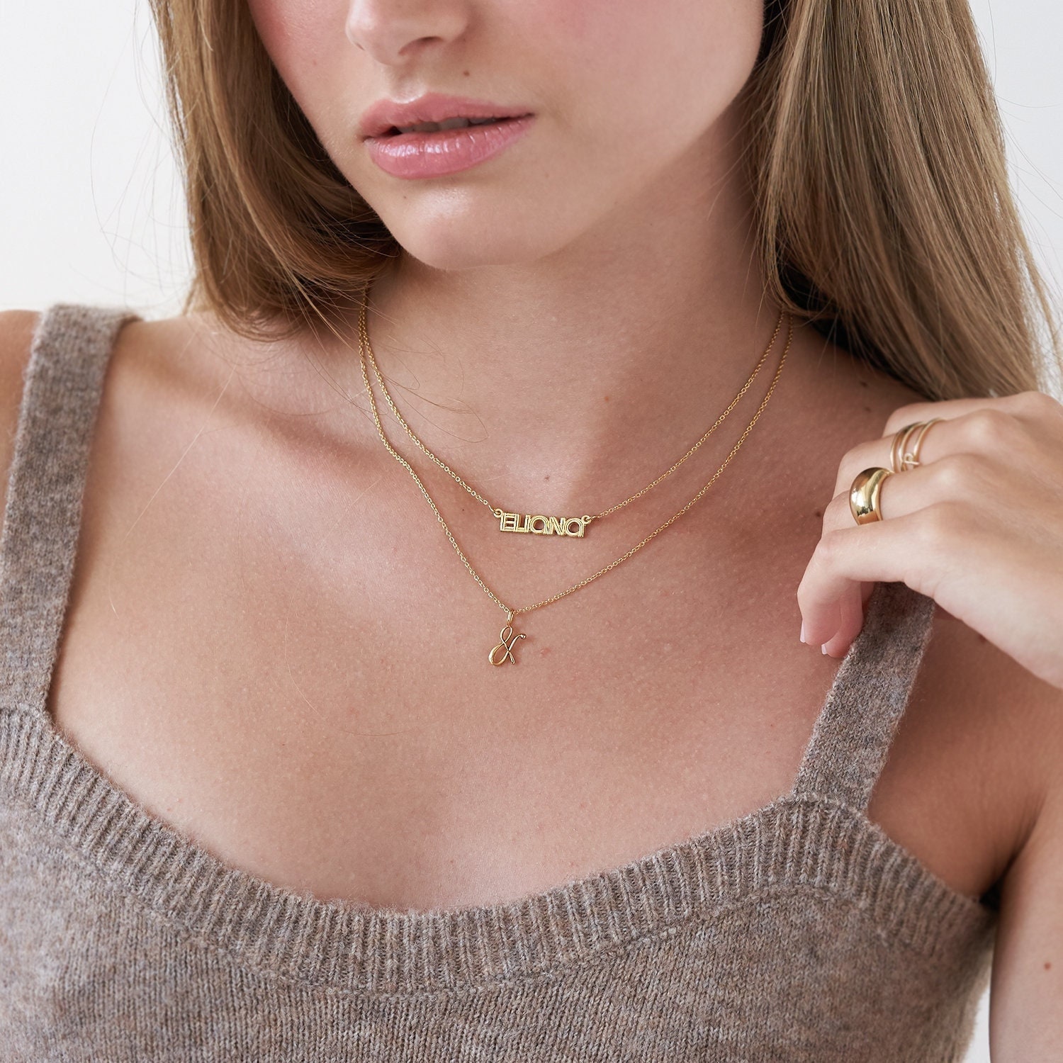 Engraved Axis T Lock Necklace with Diamonds- Gold Vermeil - Oak & Luna