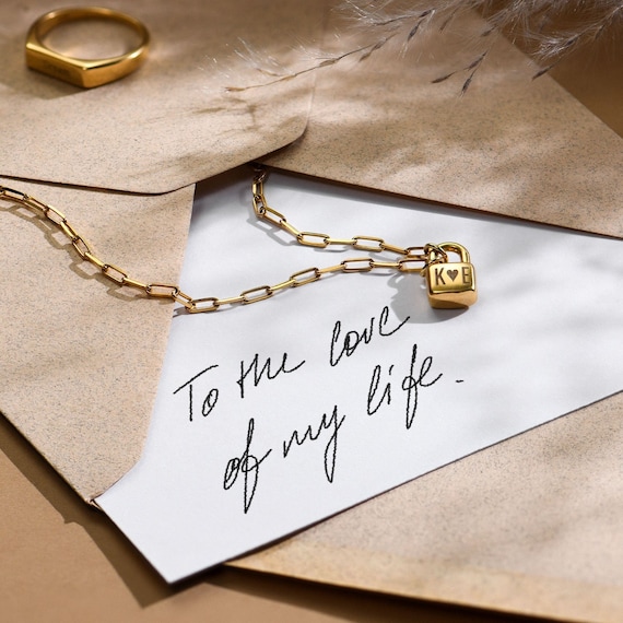 Oak and Luna Initial Lock Gold Engraved Necklace Link Chain Charm Pendant Monogram Custom Layering Jewelry for Her Mom Mother s Day Gift