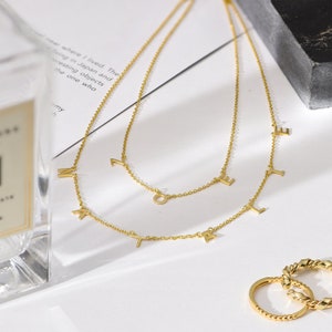 Inez Initial Name Necklace • Oak and Luna • Gold Silver 925 • Personalized Multiple Letters Dainty for Her Wife Mom • Mother&#39;s Day Gift