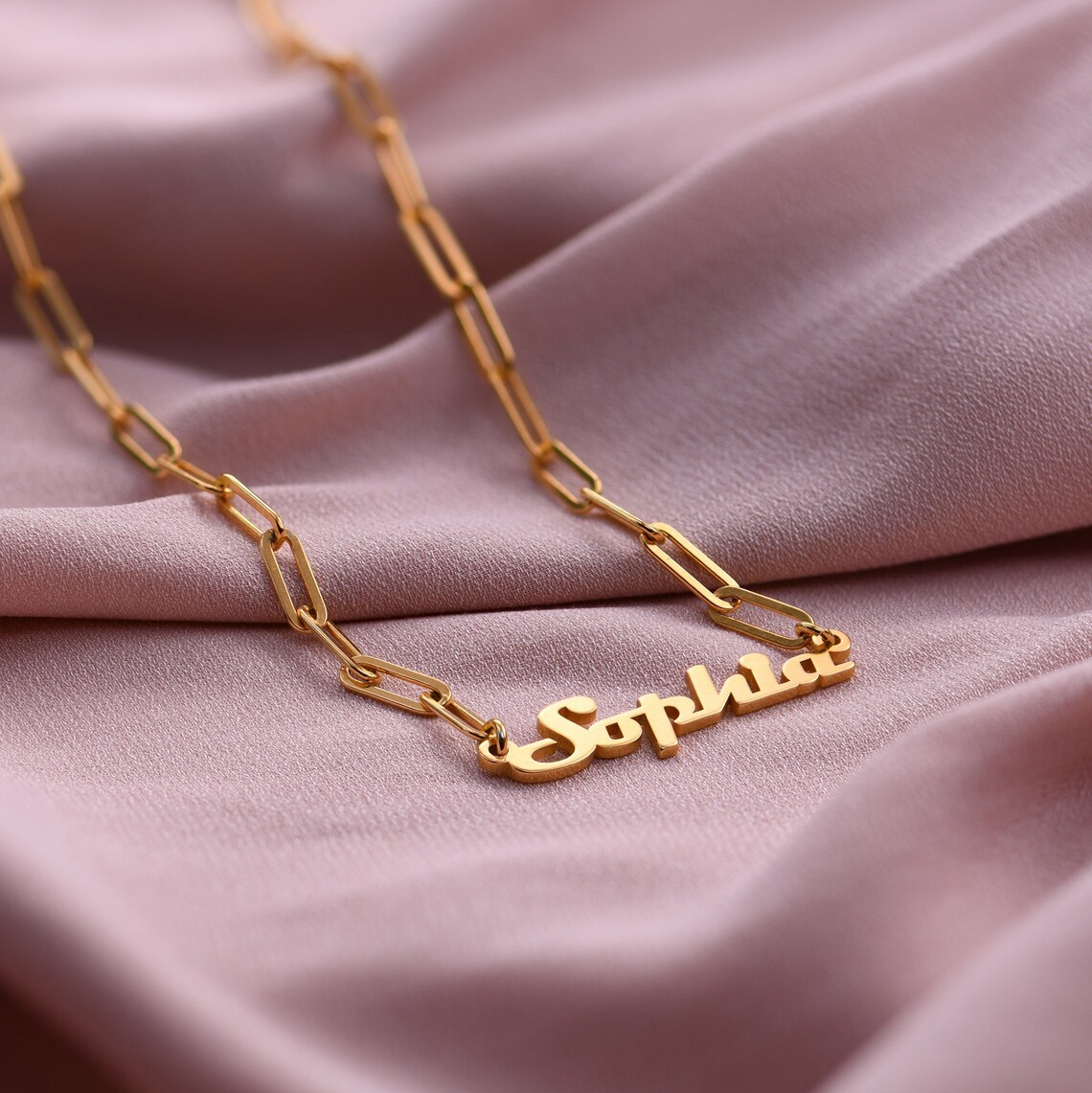 Say My Name Nameplate Necklace Link Chain Necklaces 10K Gold Etsy