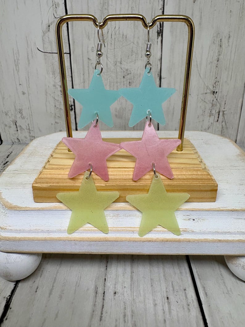 Glow in the dark star earrings Millennial jewelry Y2K 90s accessories image 1