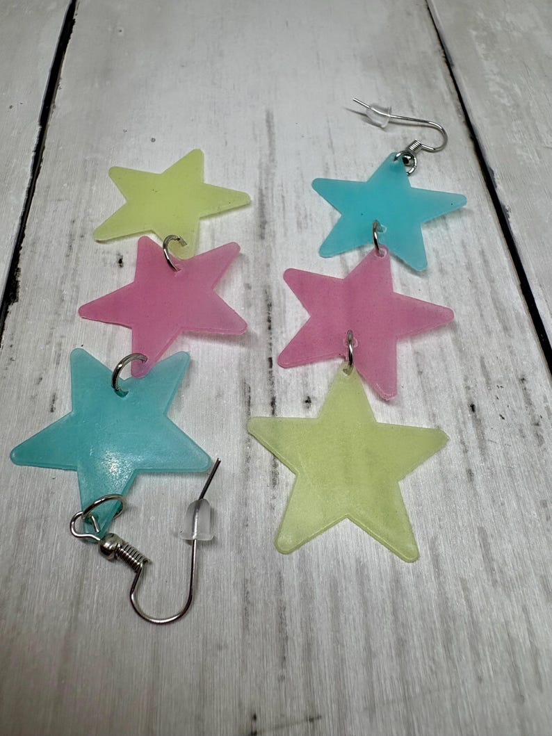 Glow in the dark star earrings Millennial jewelry Y2K 90s accessories image 3