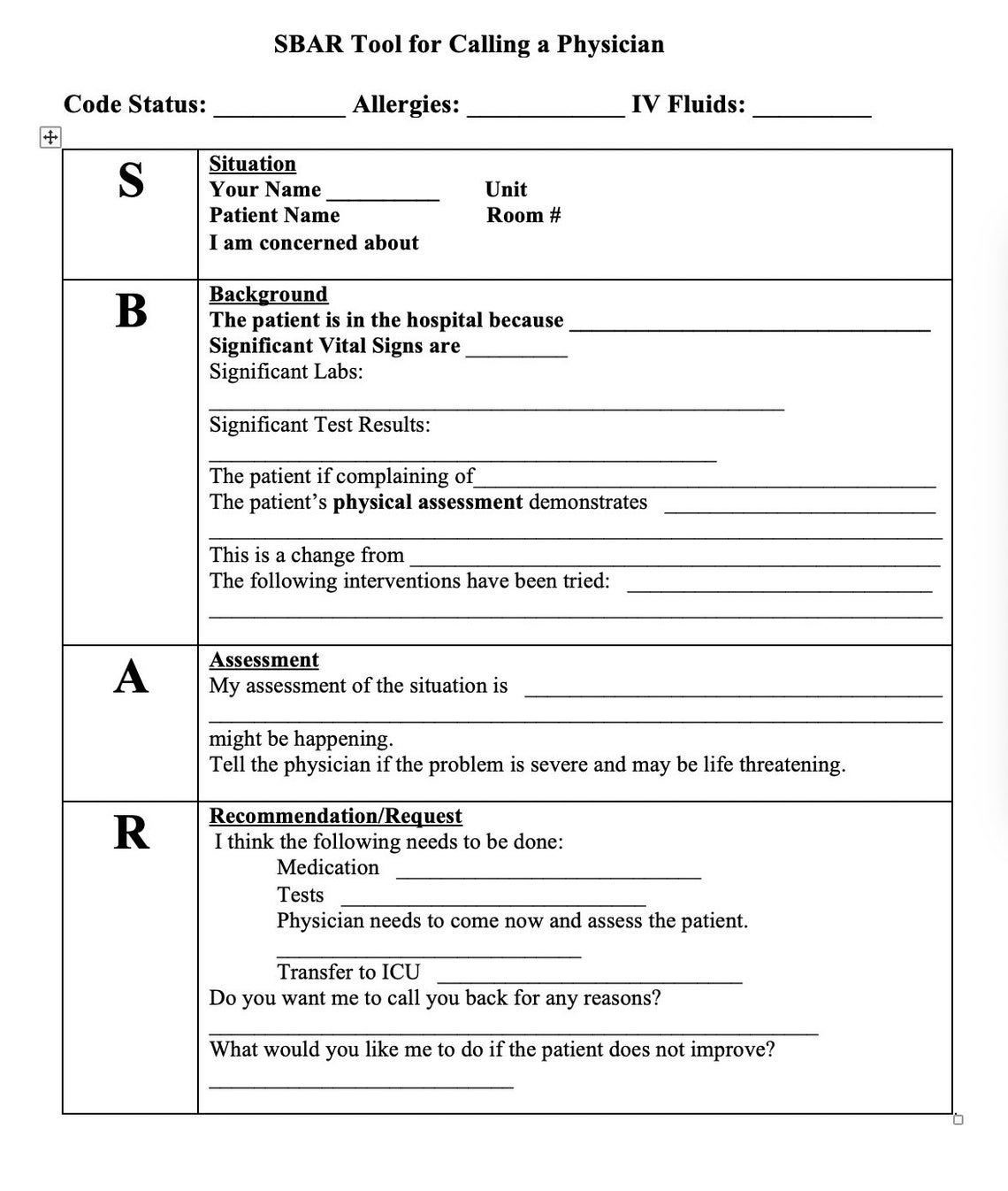 Nurse Hand Off Report Example