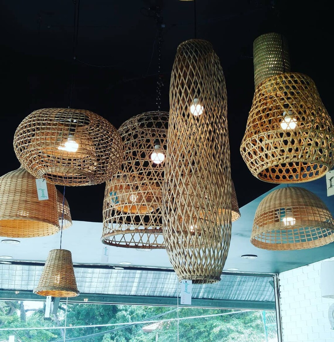 Rattan colgante luz natural Rattan colgante lámpara tejida Etsy