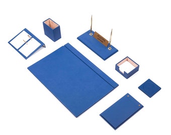 Set da scrivania in pelle Aspendos 9 accessori Blu