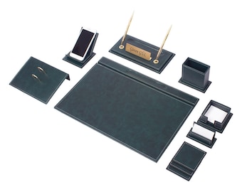 Vega Leather Desk Set With 9 Accessories Black Color - Etsy
