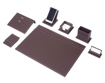 Vega Leather Desk Set With 9 Accessories Brown Color