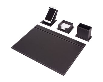 Vega-Leder-Schreibtischset mit 4 Zubehörteilen in Schwarz
