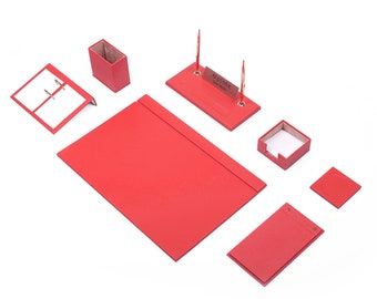 Set da scrivania in pelle Aspendos 9 accessori Rosso