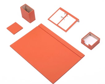 Aspendos Leather Desk Set 5 Accessories Orange