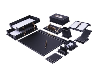 Leather Covered Desk Set For Your Friends Customazible Office Desk Organizer For Special Day Gift For Him/Her