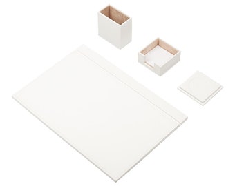 White Leather Desk Set 4 Accessories