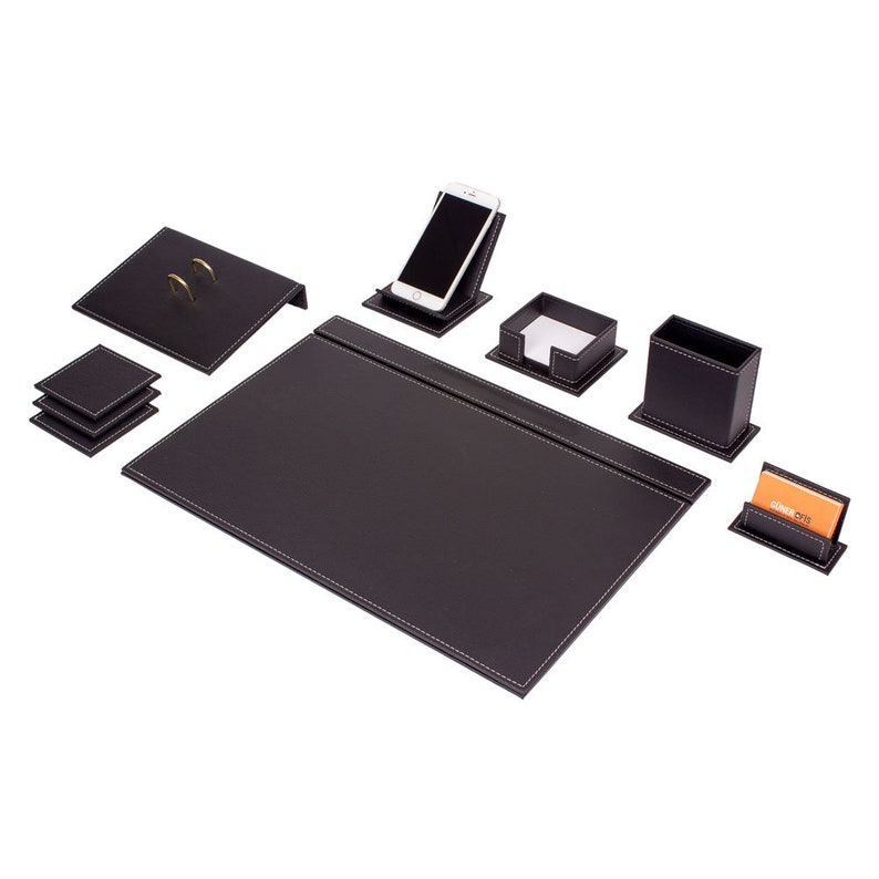 Set da scrivania in pelle Vega con 9 accessori colore nero immagine 1
