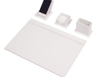 Ensemble de bureau en cuir Vega avec 4 accessoires blanc