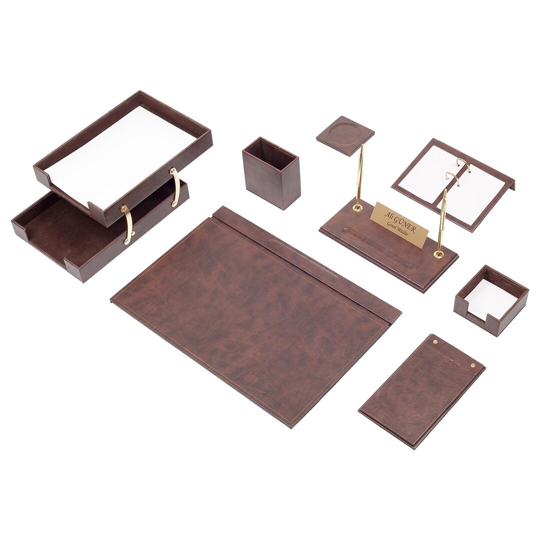 Luxury Leather Desk Set Brown 10 Accessories Best Quality Gifts