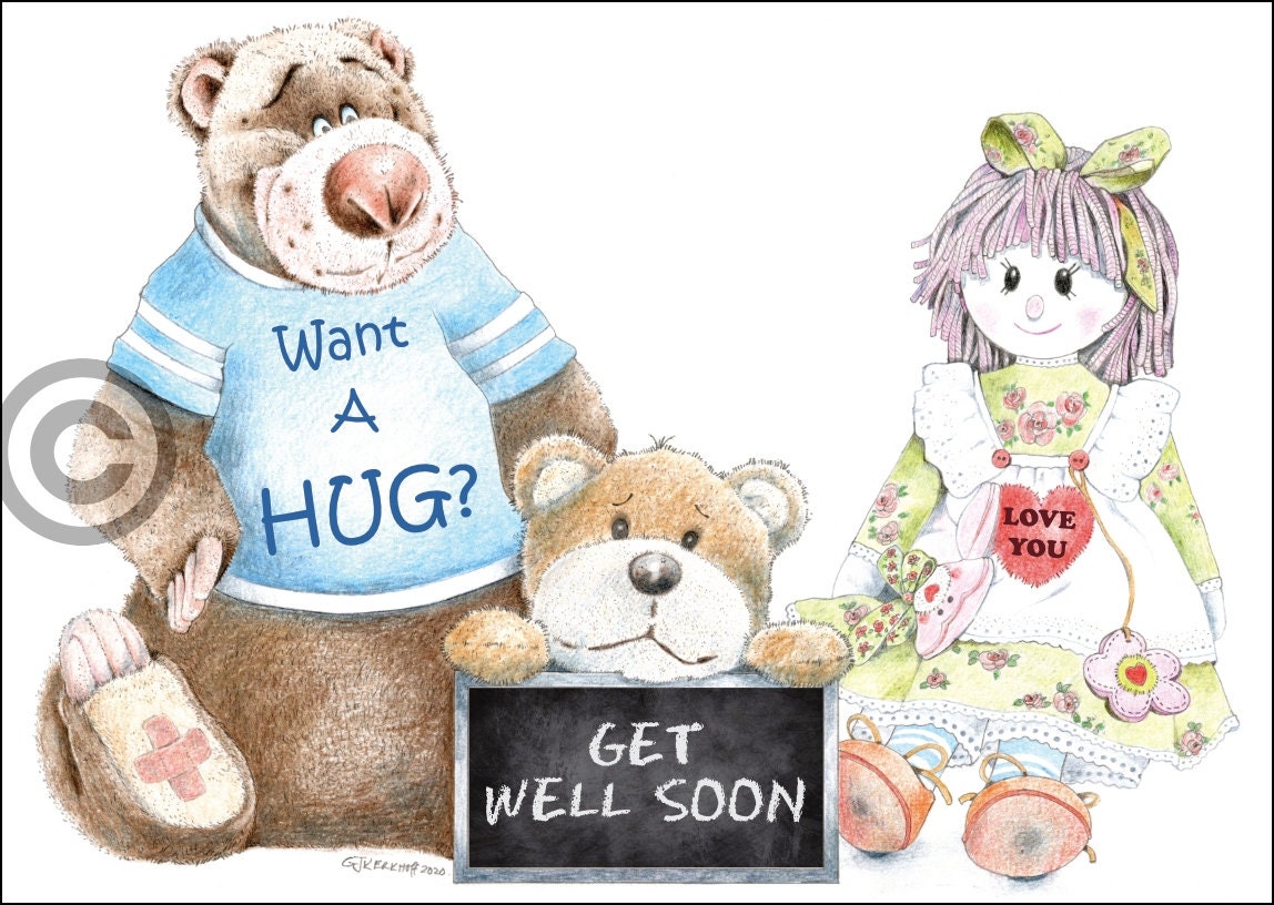 Get Well Soon Card / Teddy Bear Card / Free UK Delivery / Etsy