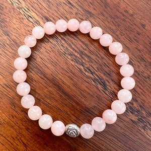Perlenarmband aus 6mm ROSENQUARZ Perlen mit silberner Rose als Abschluss, Halbedelsteine, Perlen, Schmucksteine Bild 1